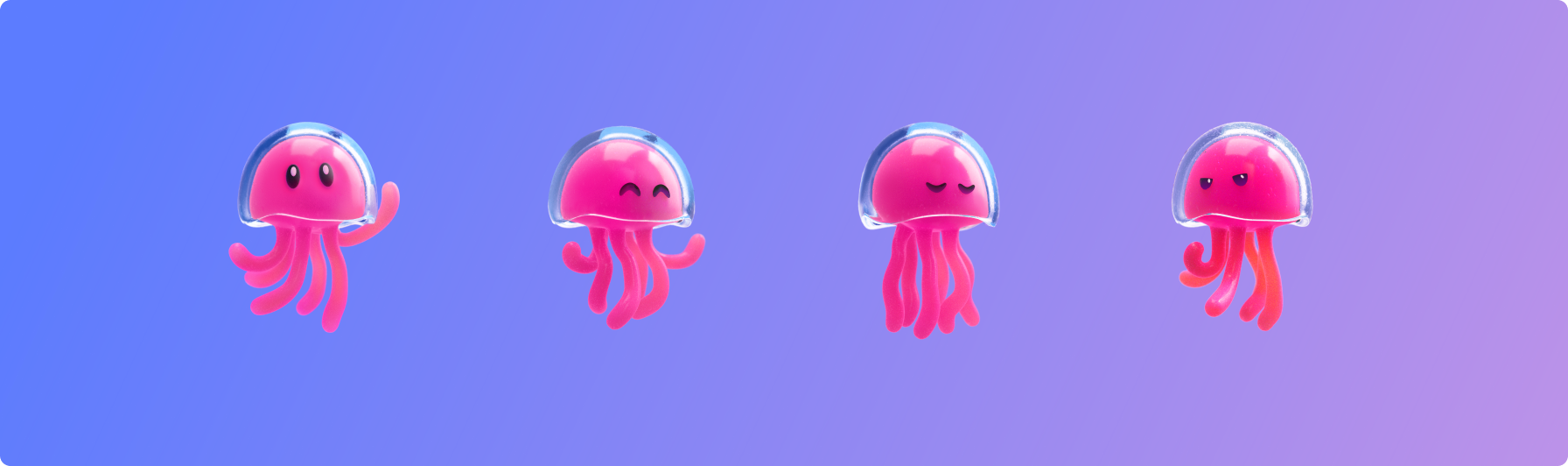 Four states of the Jellyverse jellyfish mark on a blue-to-pink field.