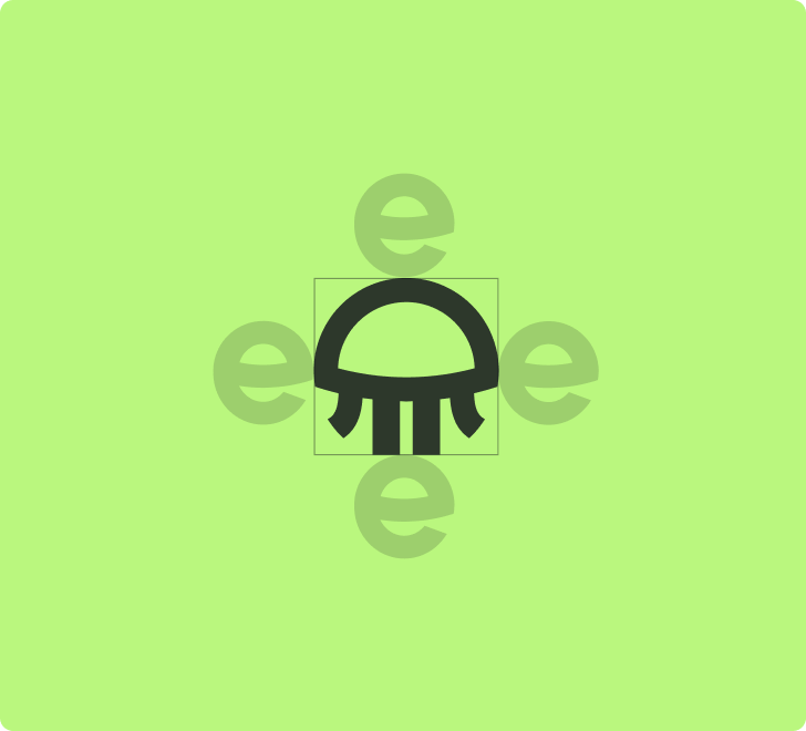 The jellyfish monogram, ink on the brand's green.