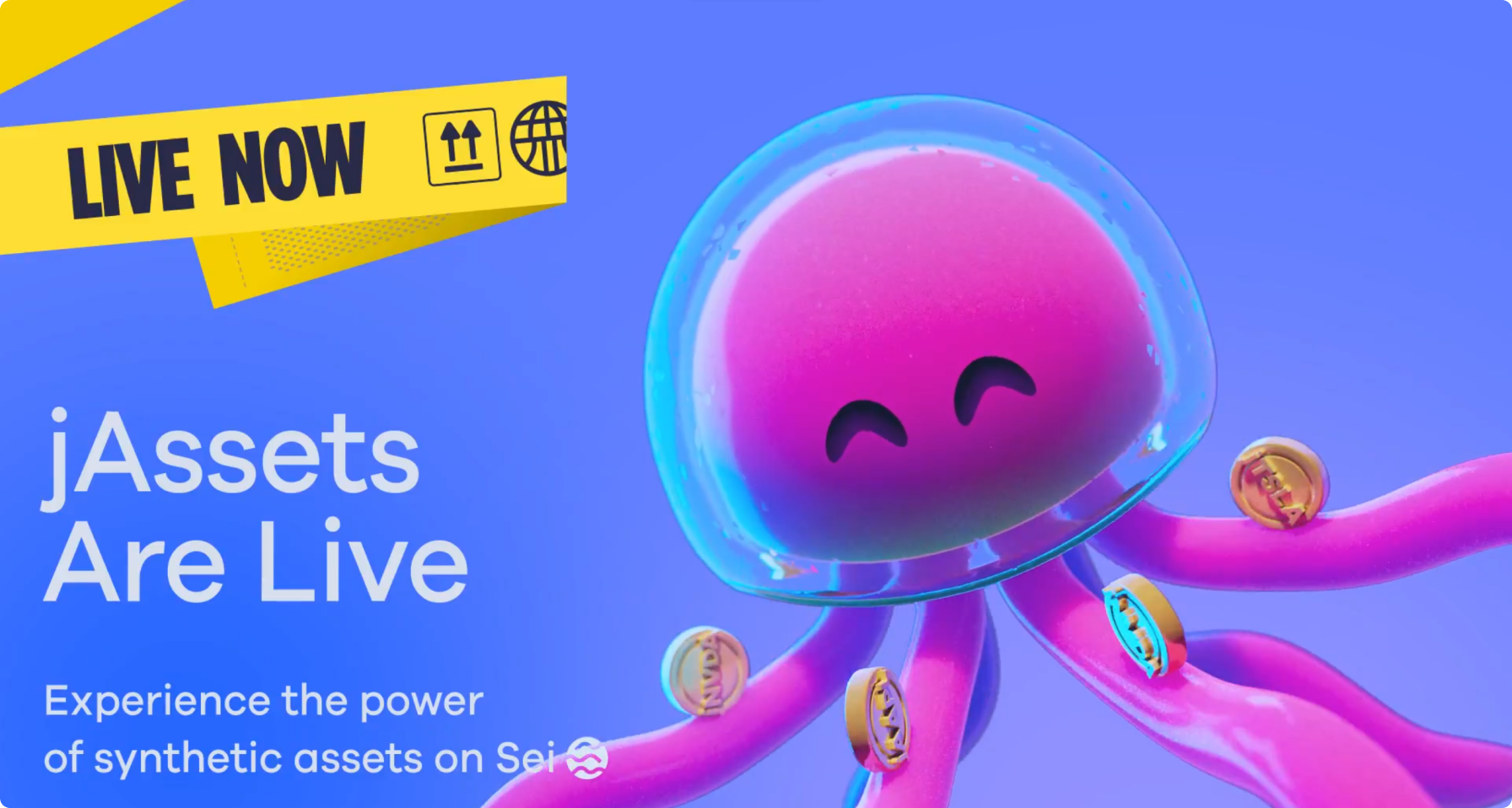 LIVE NOW — jAssets are live, the mascot under the yellow tape.